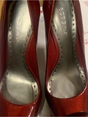 BCBGeneration Red Patent Peep-Toe Heels